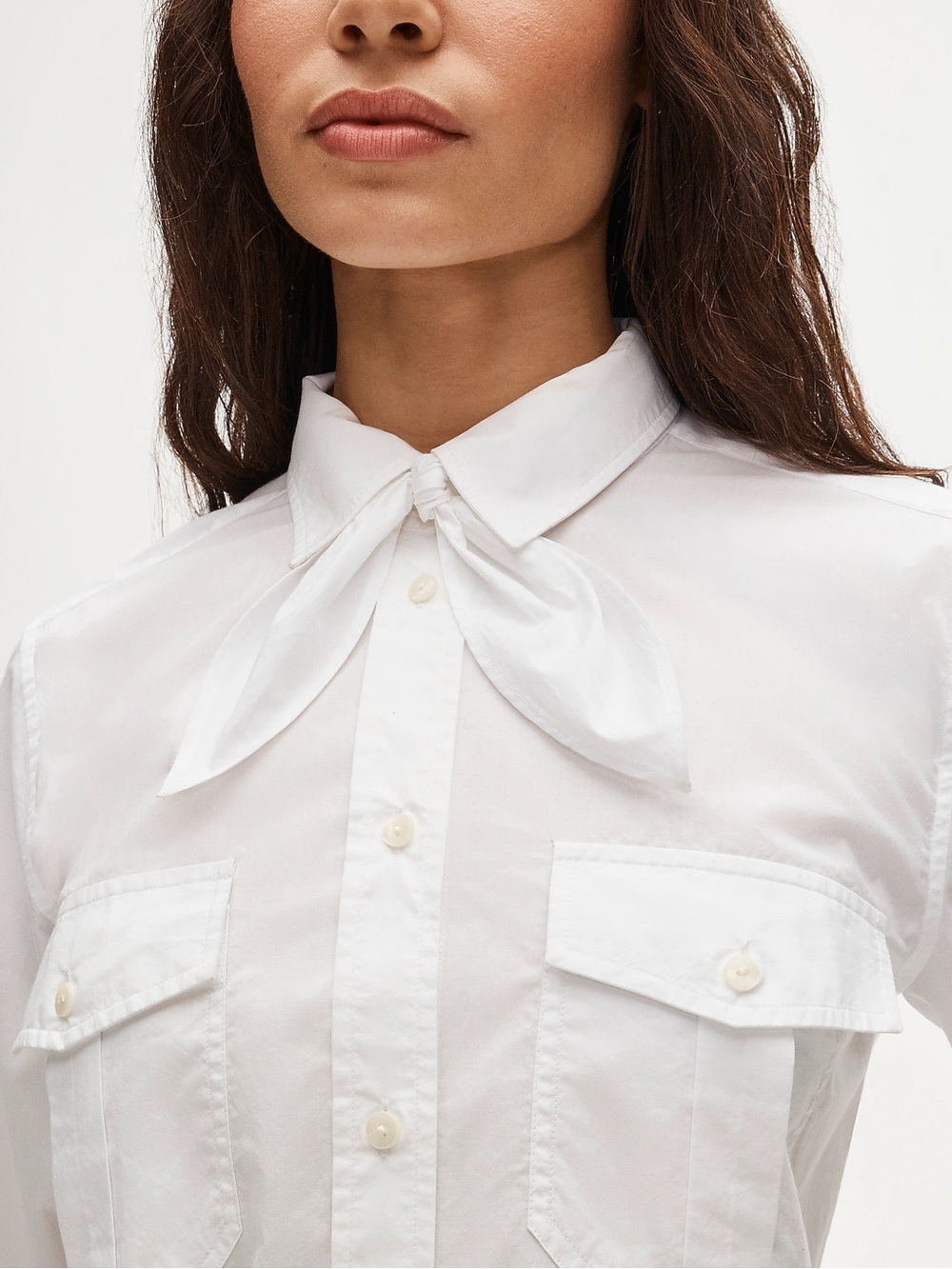 J. Crew White Tie-Neck Utility Shirt - Picture 1 of 4